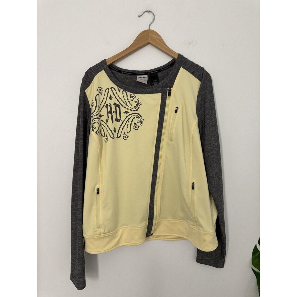 Harley Davidson Shirt Womens 2XL Yellow Gray Zip HD Performance MotorcycleTop
